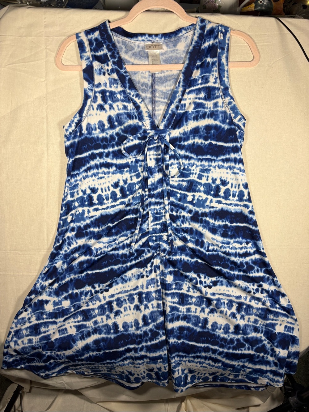 Dotti Blue & White Shibori Tie-Dye Cover-up V-Neck Dress
